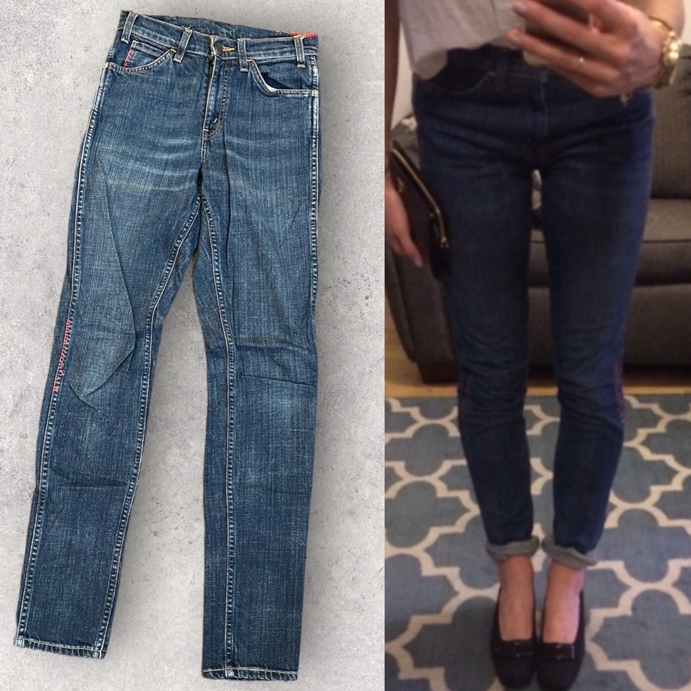 SOLD - LEVI'S VINTAGE CLOTHING - 1966 606 JEANS - 27 - Medium wash, red stitch - Picture 2 of 16
